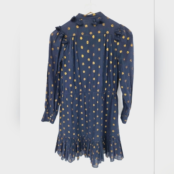 Tuckernuck Figue Emma Blue Gold Polka Dot Cotton Dress Size Small - Picture 13 of 13